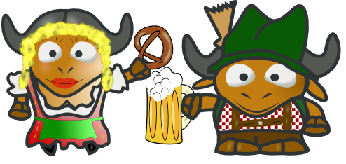 [Cartoon GNUs in Bavarian Dress]