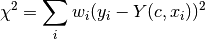 \chi^2 = \sum_i w_i (y_i - Y(c, x_i))^2