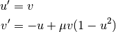 u' &= v \\
v' &= -u + \mu v (1-u^2)