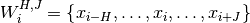 W_i^{H,J} = \left\{ x_{i-H}, \dots, x_i, \dots, x_{i+J} \right\}