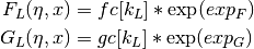 F_L(\eta,x) &= fc[k_L] * \exp(exp_F) \\
G_L(\eta,x) &= gc[k_L] * \exp(exp_G)