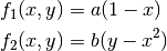 f_1 (x, y) &= a (1 - x) \\
f_2 (x, y) &= b (y - x^2)