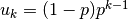 u_k = (1 - p)p^{k-1}