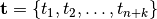 \mathbf{t} = \left\{ t_1, t_2, \dots, t_{n + k} \right\}