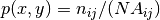 p(x,y) = n_{ij} / (N A_{ij})